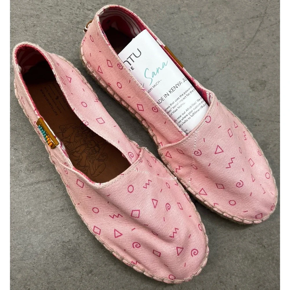 UBUNTU Shoes Flats Espadrilles Afridrilles Pink Canvas‎ Jute - Women's Size 9W